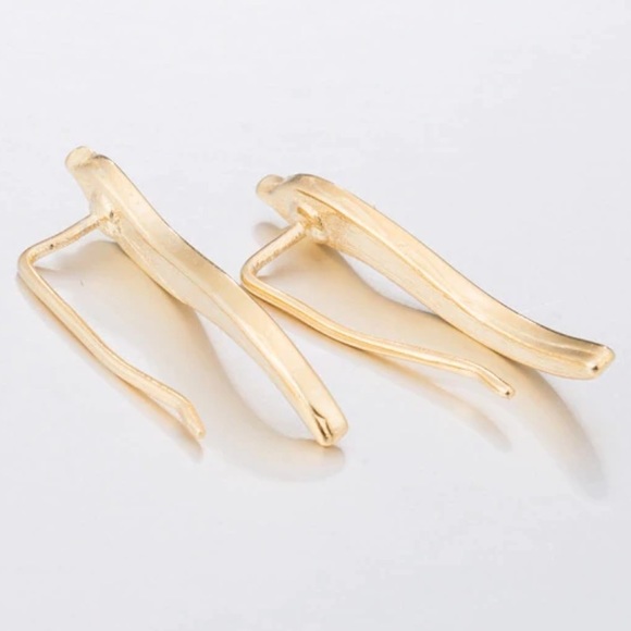 Gold Feather Leaf Earrings - Picture 5 of 5